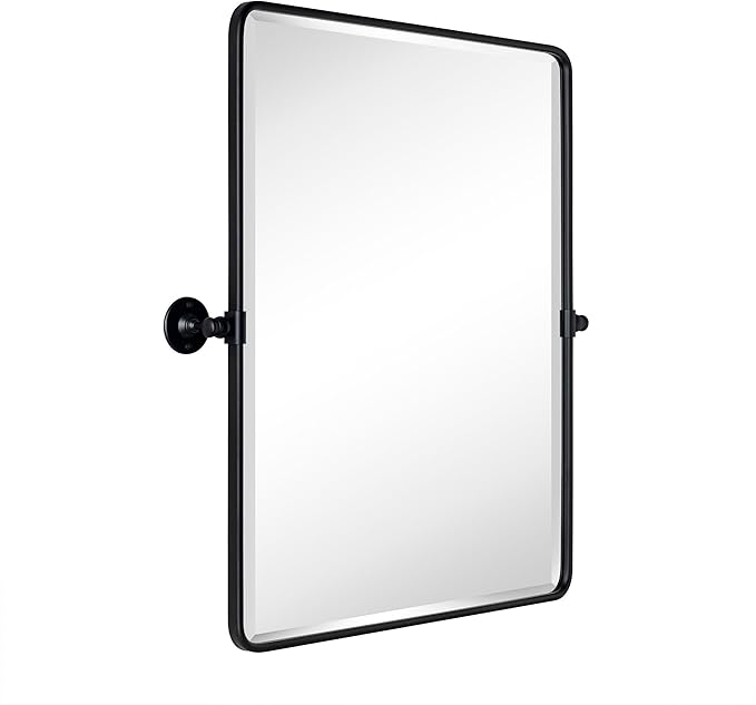 Farmhouse Pivot Rectangle Bathroom Mirror Matt Black Metal Framed Tilting Beveled Vanity Mirrors for Wall, Overall 27.91x 30 inches (Mirrror 24 x 30 inches)