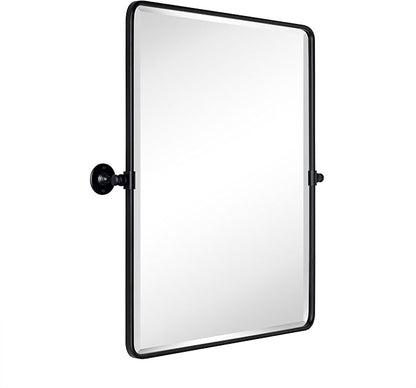 Farmhouse Pivot Rectangle Bathroom Mirror Matt Black Metal Framed Tilting Beveled Vanity Mirrors for Wall, Overall 27.91x 30 inches (Mirrror 24 x 30 inches)