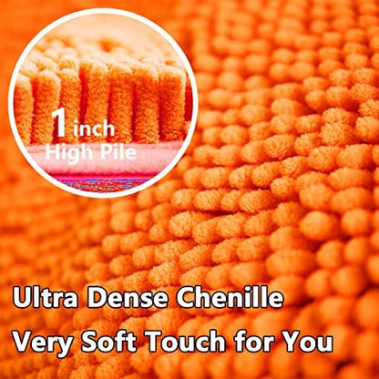 Bathroom Rugs Chenille 3-Piece Extra Soft and Absorbent Shag Bathroom Rugs, Machine Wash Mat, Strong PVC Non-Slip Underside, Plush Carpet Mats (Orange)