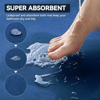 MontVoo -Bath Mat Rug-Rubber Backing Non Slip Quick Dry Absorbent Thin Bathroom Rugs Fit Under Door-Faux Suede Surface Bathroom Floor Mats-Shower Rug for in Front of Bathtub Shower Royal Blue 17x27.5