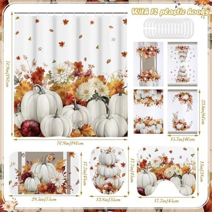 Honoson 8 Pcs Fall Bathroom Shower Curtain Set with Rugs and Towls