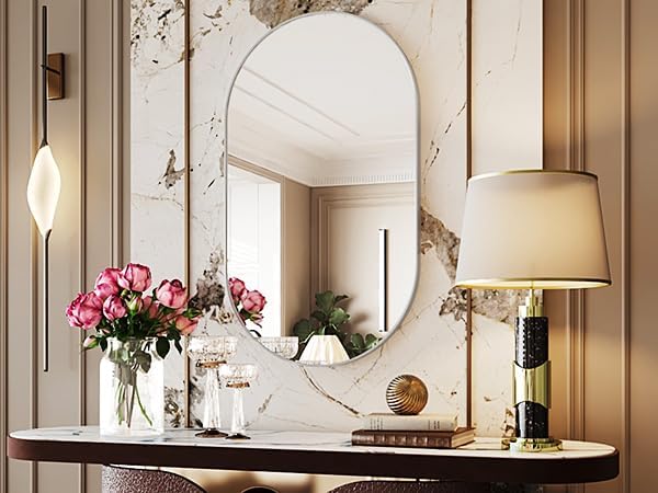 Silver Mirrors,22x38 Silver Bathroom Mirror,Silver Oval Mirror,Oval Mirrors for Bathroom Sink,Entryway Mirror