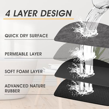 ACCUMTEK Non Slip Bath Mat, Thin Bathroom Rugs Fit Under Door, Quick Dry Bath Mats, Machine Washable Bath Rugs for Bathroom, Bathtub & Kitchen, Charcoal Gray/Crackle/32 x20