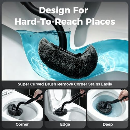 Toilet Bowl Brush and Holder, OSCIOSS Toilet Brush Set with Ergonomic Design, Compact Size, Durable Bristles, RV Toilet Brushes & Holders for Dead Corner Clean (Black, 1pack)