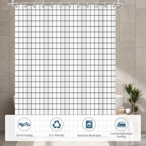 Modern Black and White Grid Shower Curtain, 72" W x 84" L