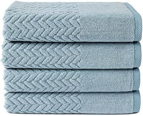Texere 100% Organic Cotton Jacquard 650 GSM Premium Bath Towel Sets - Extra Absorbent Quick Dry and Plush (Cable, Smoke Blue, 4 Bath Towels)