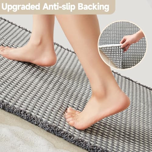 TYUU Waffle Bath Mat, Boho Bathroom Rugs Non Slip, 30x20 Grey & White