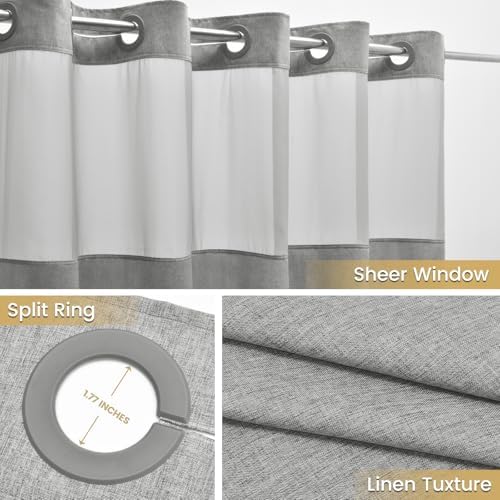 WONICY Small No Hook Shower Curtain with Snap-in Liner, Grey, 36 x 74