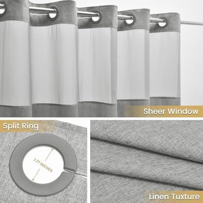 WONICY Small No Hook Shower Curtain with Snap-in Liner, Grey, 36 x 74