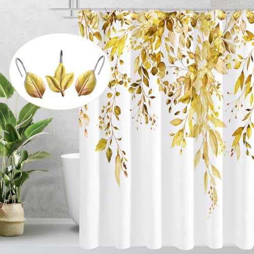 Yellow Plant Leaf Shower Curtain Hooks,Eucalyptus Bathroom Decor,12PCS