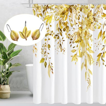 Yellow Plant Leaf Shower Curtain Hooks,Eucalyptus Bathroom Decor,12PCS