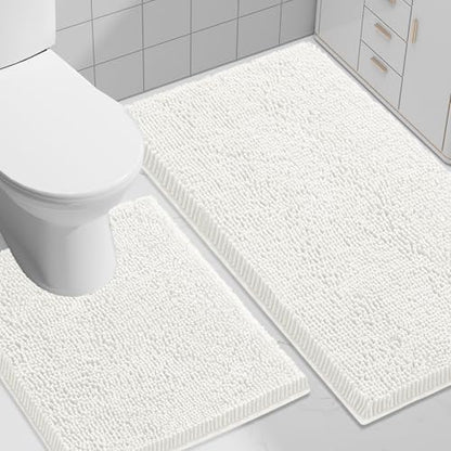 Smiry Chenille Bathroom Rugs Sets 2 Piece (30x20+ U Shape 24x20, Ivory)