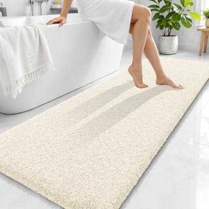OLANLY Microfiber Bathroom Runner Rugs 70x24, Ultra Soft Bath Mat, White