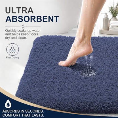 OLANLY Microfiber Bathroom Runner Rugs 47x20, Soft Absorbent Bath Mat, Navy