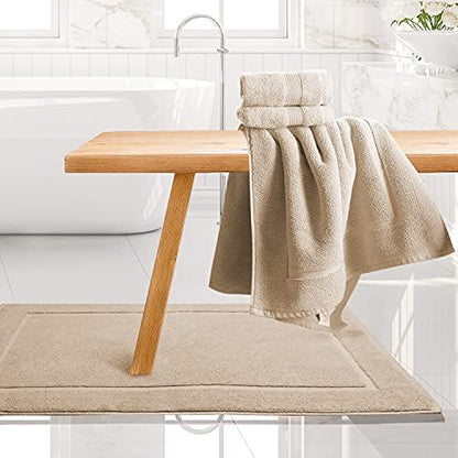 Hearth & Harbor Bath Mat Towels - 100% Ring Spun Cotton Luxury Bath Mat Floor Towels - Ultra Soft & Highly Absorbent Bath Towels Set of 4 - Cream
