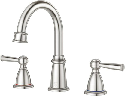 CREA 2 Handles Bathroom Faucet 3 Hole,8 Inch Widespread Bathroom Faucets with Pop Up Drain for Sink Overflow,3 Pieces Brushed Nickel Faucet for Bathroom Vanity Basin Mixer Tap(cPUC Supply Line)
