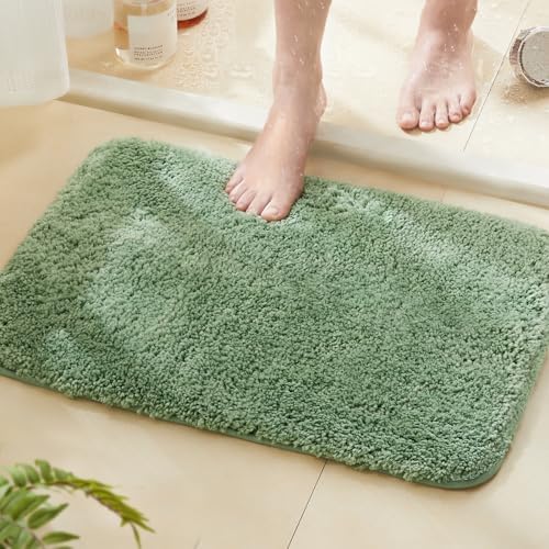 TECHMILLY Shaggy Bathroom Rugs Thick Non Slip Microfiber Mat Green 17"x24"