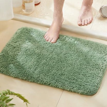 TECHMILLY Shaggy Bathroom Rugs Thick Non Slip Microfiber Mat Green 17"x24"