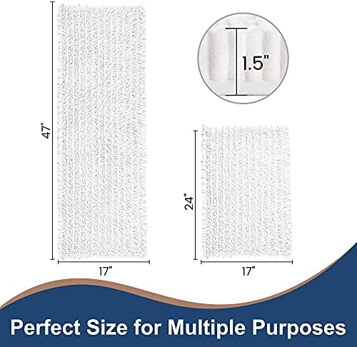 Luxury Chenille White Bathroom Rugs Sets 2 Piece, Thickened Hot Melt Rubber Bottom Bath Mats for Bathroom Non Slip,Bath Rugs Quick Dry Machine Washable for Shower Mat (47"x17"+17"x24")