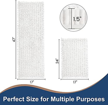 Luxury Chenille White Bathroom Rugs Sets 2 Piece, Thickened Hot Melt Rubber Bottom Bath Mats for Bathroom Non Slip,Bath Rugs Quick Dry Machine Washable for Shower Mat (47"x17"+17"x24")