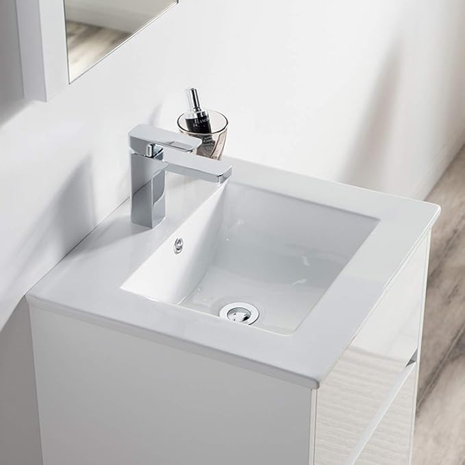 Blossom 20" Modern Bathroom Vanity and Sink Combo - Pre-Assembled Wall Mount Plywood Cabinet - Moisture Proof Glossy White Finish - Designer Powder Room Vanity for Narrow Spaces
