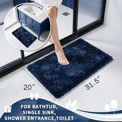 Yimobra Chenille Bathroom Rugs Non Slip, Extra Thick Soft Absorbent Bath Rug 31.5x20 Inch, Machine Washable Quick Dry Bath Mat for Bathroom Floor, Tub and Shower, Home Decor Accessories, Blue