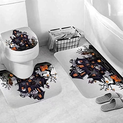 NBVKO Halloween Pumpkin Waterproof Shower Curtain,with Non-Slip Rugs,Toilet Lid Cover and Bath Mat,Bathroom Shower Decor Accessory Set