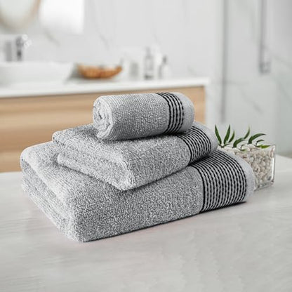 Belizzi Home Ultra Soft 3 Pack Cotton Towel Set, Contains a Bath Towel 28x55 inch, a Hand Towel 16x24 inch & a Wash Coth 12x12 inch, Ideal Everyday use, Compact & Lightweight -Light Grey