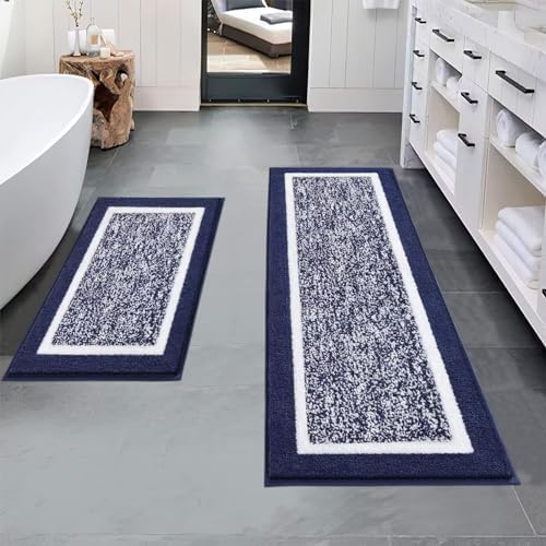 Pauwer Bathroom Rugs Sets 2 Piece, Non Slip Washable Bath Mat, Navy
