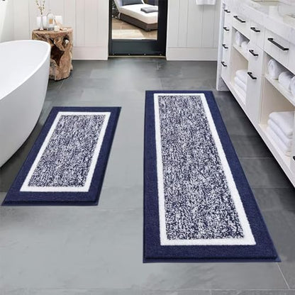 Pauwer Bathroom Rugs Sets 2 Piece, Non Slip Washable Bath Mat, Navy