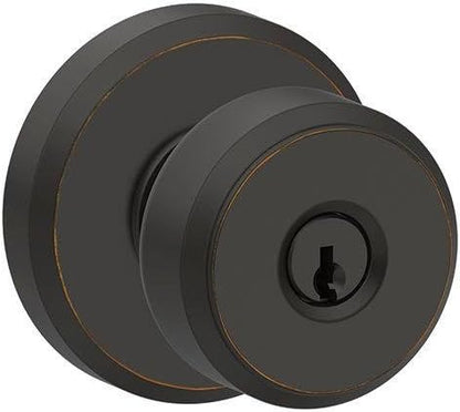 SCHLAGE F51A BWE 716 GSN 619 Bowery Knob with Greyson Trim Keyed Entry Lock, Aged Bronze with Satin Nickel Interior