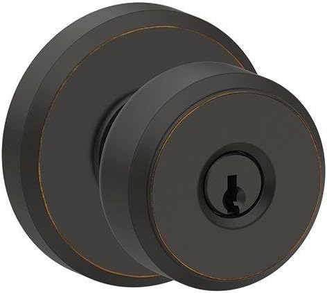 SCHLAGE F51A BWE 716 GSN 619 Bowery Knob with Greyson Trim Keyed Entry Lock, Aged Bronze with Satin Nickel Interior