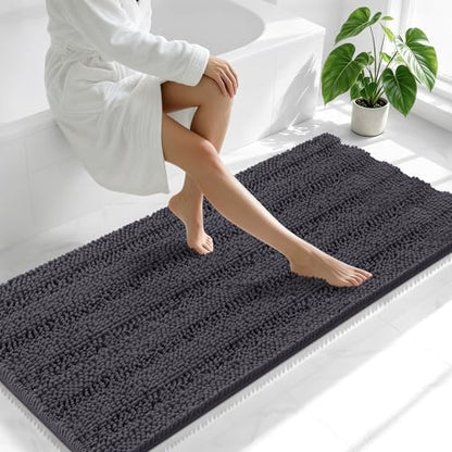 Smiry Thick Chenille Bathroom Runner Rugs 59x24, Soft Bath Mat, Dark Grey