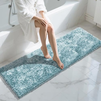 Yimobra Long Bathroom Rugs Runner 70x24 Inch, Extra Thick Soft Absorbent Chenille Bath Mat, Non Slip Machine Washable, Quick Dry Bath Rugs for Bathroom Floor, Tub and Shower, Greyish Blue