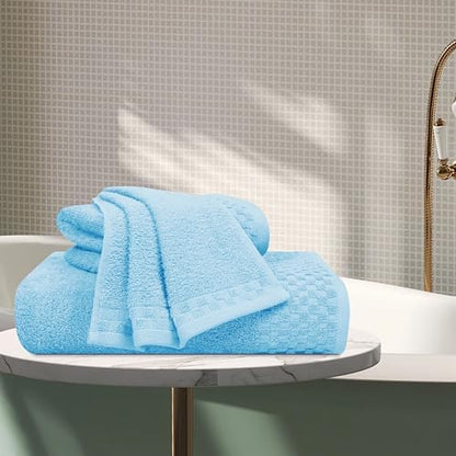 MyOwn Ultra Soft 3 Pack Cotton Towel Set, Contains a Bath Towels 28x55 inch, a Hand Towels 16x24 inch & a Wash Coths 12x12 inch, Ideal Everyday use, Compact & Lightweight - Sky Blue