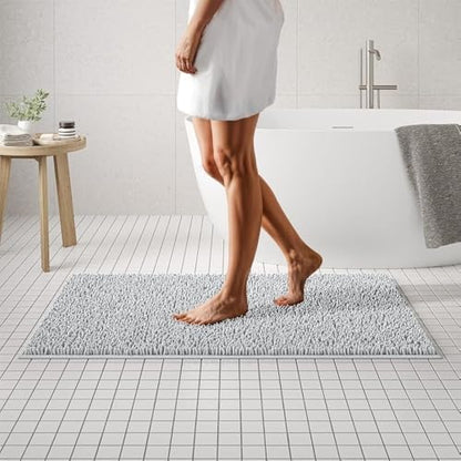 MAYSHINE Plush Shaggy Chenille Bath Mat | Extra Soft, Super Absorbent, Non-Slip Bathroom Rug | Fluffy Microfiber, Area Rug Sets for Bathroom Floor, Kitchen, Living Room | 47"x27" | White