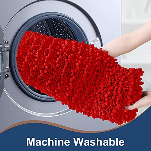 Luxury Chenille Red Bathroom Rugs Sets 2 Piece, Thickened Hot Melt Rubber Bottom Bath Mats for Bathroom Non Slip,Bath Rugs Quick Dry Machine Washable for Shower Mat (32"x20"+17"x24")