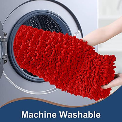 Luxury Chenille Red Bathroom Rugs Sets 2 Piece, Thickened Hot Melt Rubber Bottom Bath Mats for Bathroom Non Slip,Bath Rugs Quick Dry Machine Washable for Shower Mat (32"x20"+17"x24")