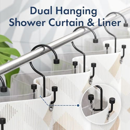 Bathway Shower Curtain Hooks Matte Black Shower Curtain Rings, 12 Pcs Double Hook Shower Curtain Hooks Rings Shower Curtain Hangers Rust Proof, Metal Shower Hooks for Bathroom Shower Curtain Rod