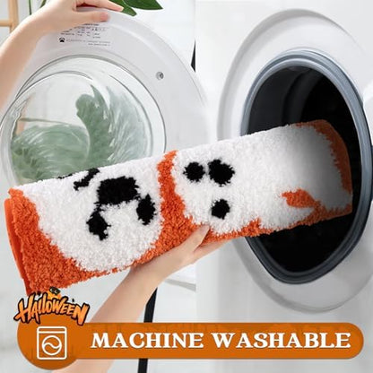 Pauwer Halloween Bathroom Rugs Sets 3 Piece, Fall Bath Mats, Orange Ghost