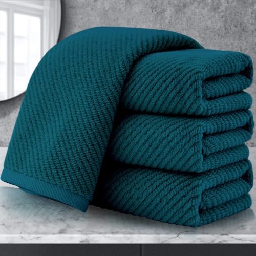 VOOVA & MOVAS Hand Towels 4PC, 100% Cotton, 18x28 in, Deep Turquoise