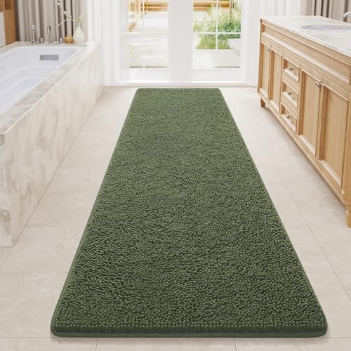 LOCHAS Luxury Bathroom Rug Shaggy Bath Mat 24 x 80 Inch, Olive Green