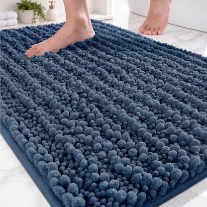 Disolla Blue Bathroom Rug 20x32 Inch - Luxury Chenille Bath Mat, Thick Shaggy Plush Absorbent Rug, Non-Slip Machine Washable Mats for Bathroom Floor & Decor