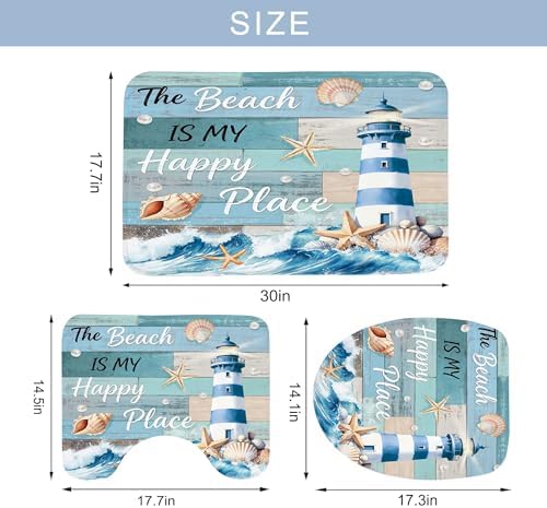 Nautical Ocean Fish Sea Wooden 4Pcs Bathroom Shower Curtain Set with Rugs