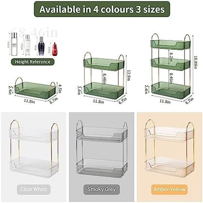 Akinbas 2 Tier Bathroom Organizer Countertop Makeup Perfume Tray Skincare Organizer for Bathroom Dresser Vanity (Green)