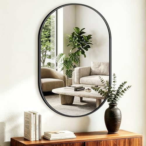 Oval Bathroom Mirror, 24"x36" Black Vanity Mirror for Over Sink