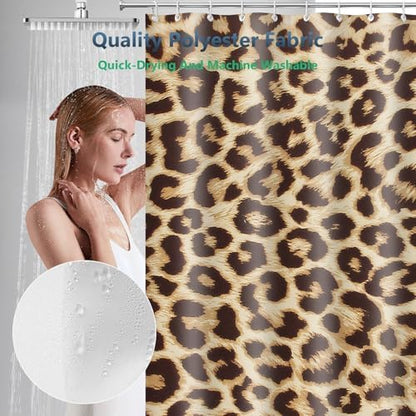 Vintage Leopard Print Fashion Glam Shower Curtain with Hooks 72 x 72 Inch