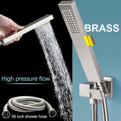 Brushed Nickel Shower System with 3 Rain Shower Head(12+8+8 inch), Handheld Spray, 4 Way Smart Temperature Display Shower Faucet set