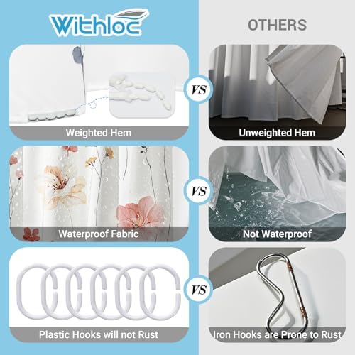 WITHLOC Floral Shower Curtains for Bathroom, Coral, 72" W x 72" L