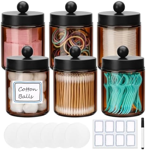 Accguan 6Pack Amber Apothecary Jars Bathroom Vanity Storage Organizer Set